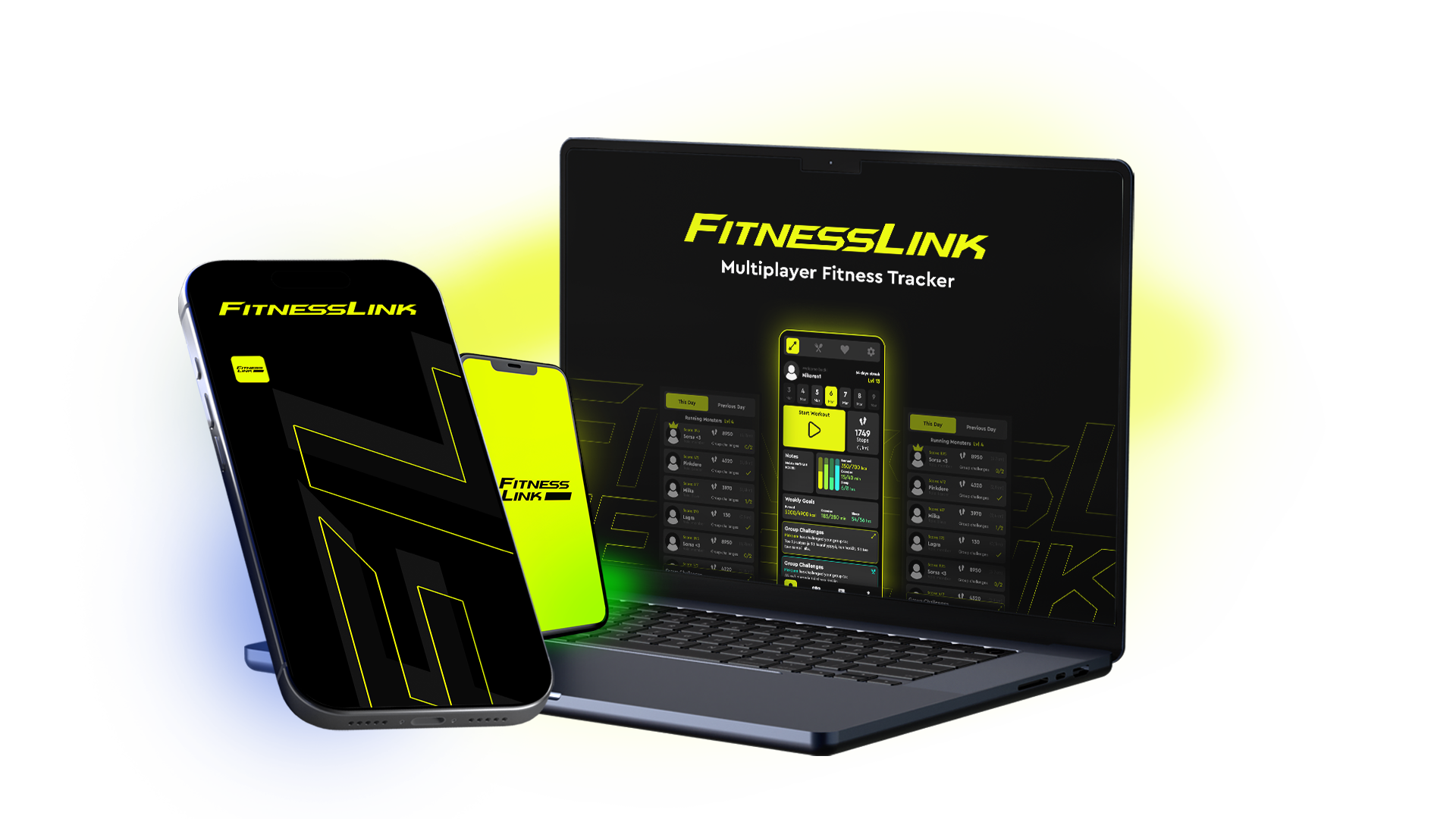 FitnessLink mobile fitness tracking app with step counting, competitions, and social features