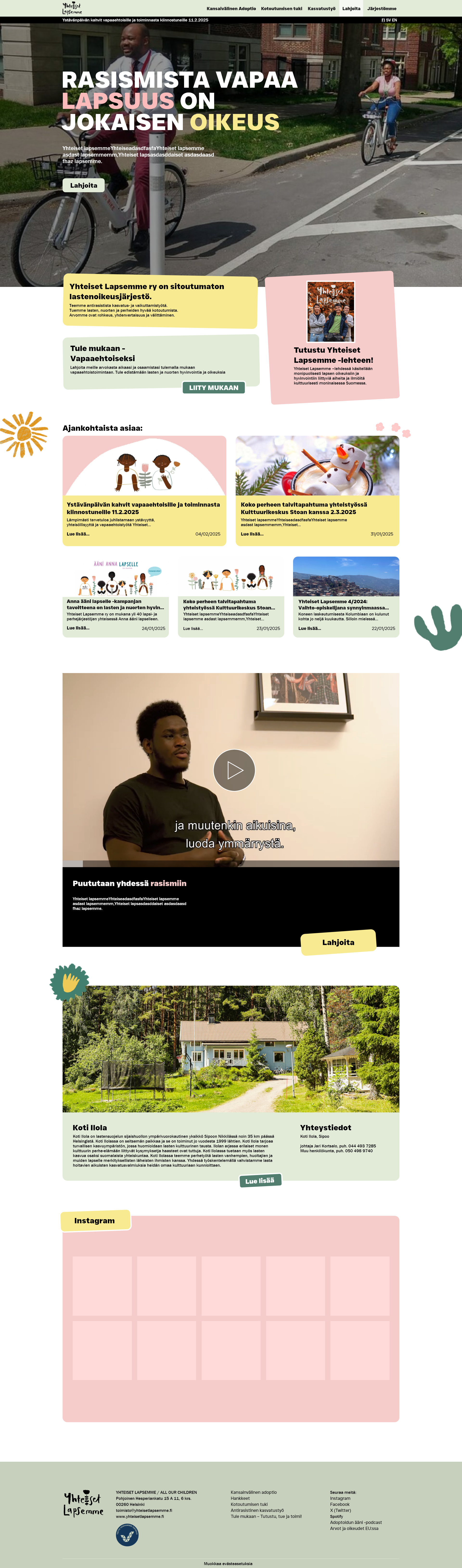 Yhteiset Lapsemme anti-racist community website with clean, accessible design