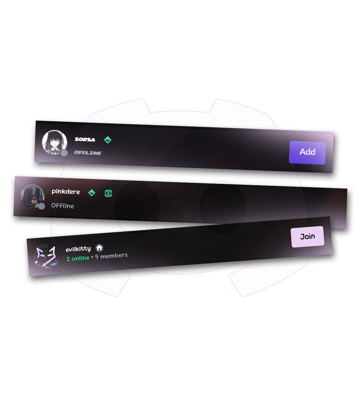 Discord profile integration showing server connections and status